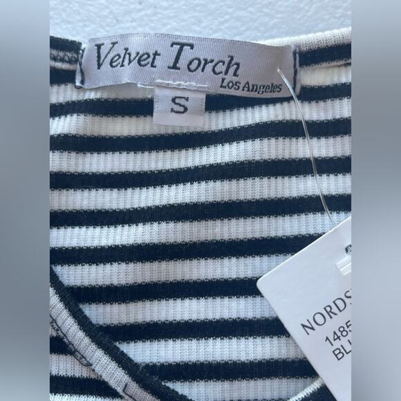 New ~  VELVET TOUCH  ~Stripe Ruched Front Skater Mini Dress Size Small - Picture 6 of 7